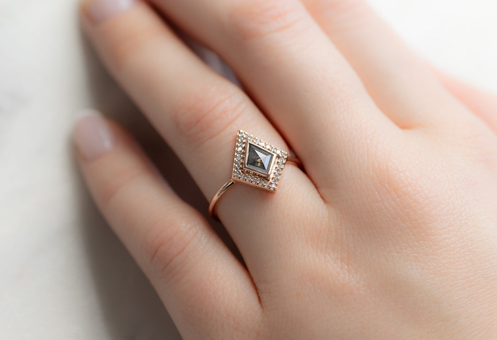 The Dahlia Ring with a Salt and Pepper Kite-Shaped Diamond