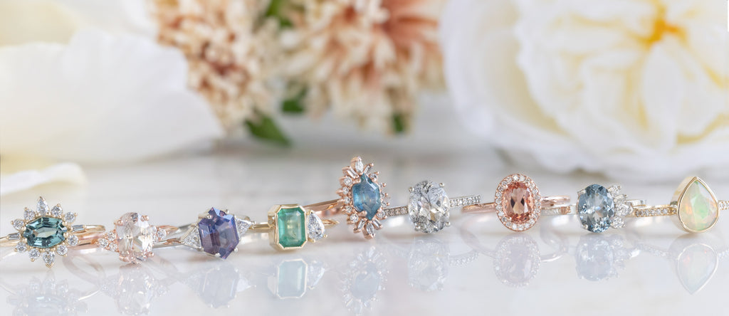 Gemstone Engagement Rings in a Line