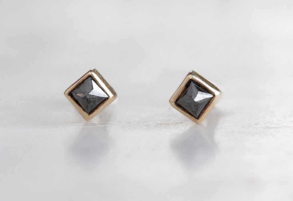 Teensy Black Diamond Spike Stud Earrings