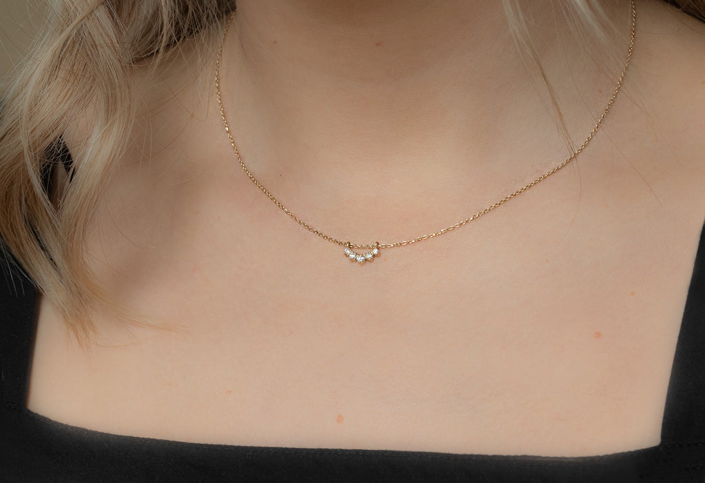 Custom White Diamond Sunburst Necklace on Model
