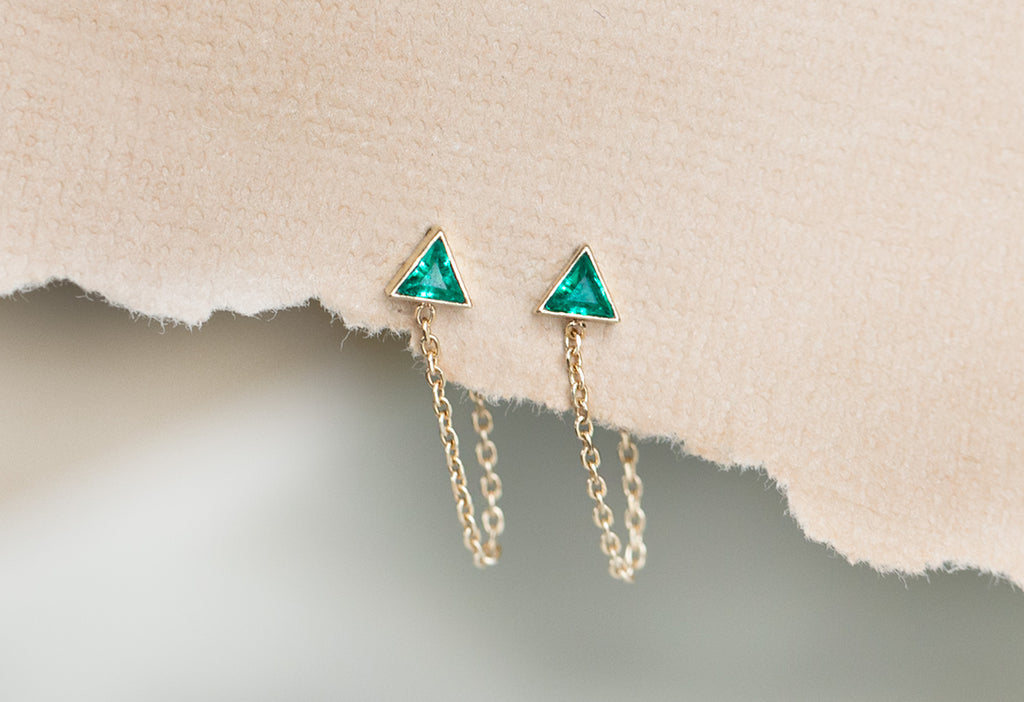 Emerald Trillion Chain Hoop Earrings