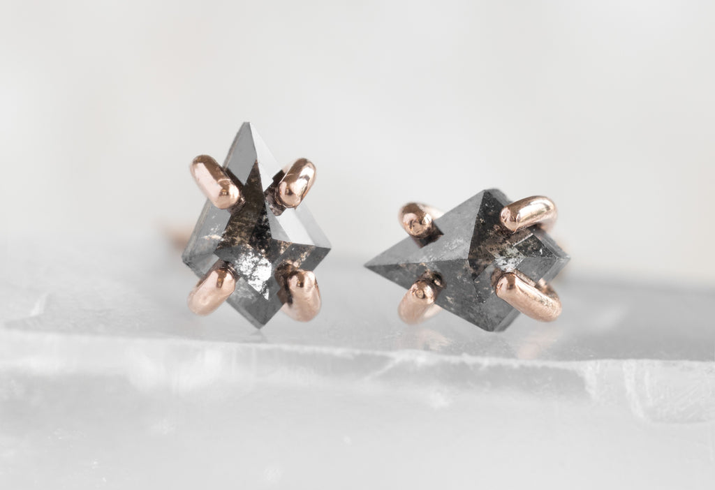 Geometric Black Diamond Stud Earrings in 14k Rose Gold