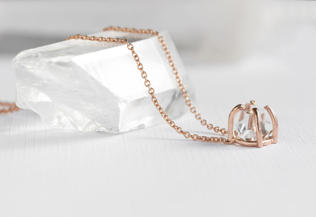 Herkimer Diamond Necklace in Rose Gold