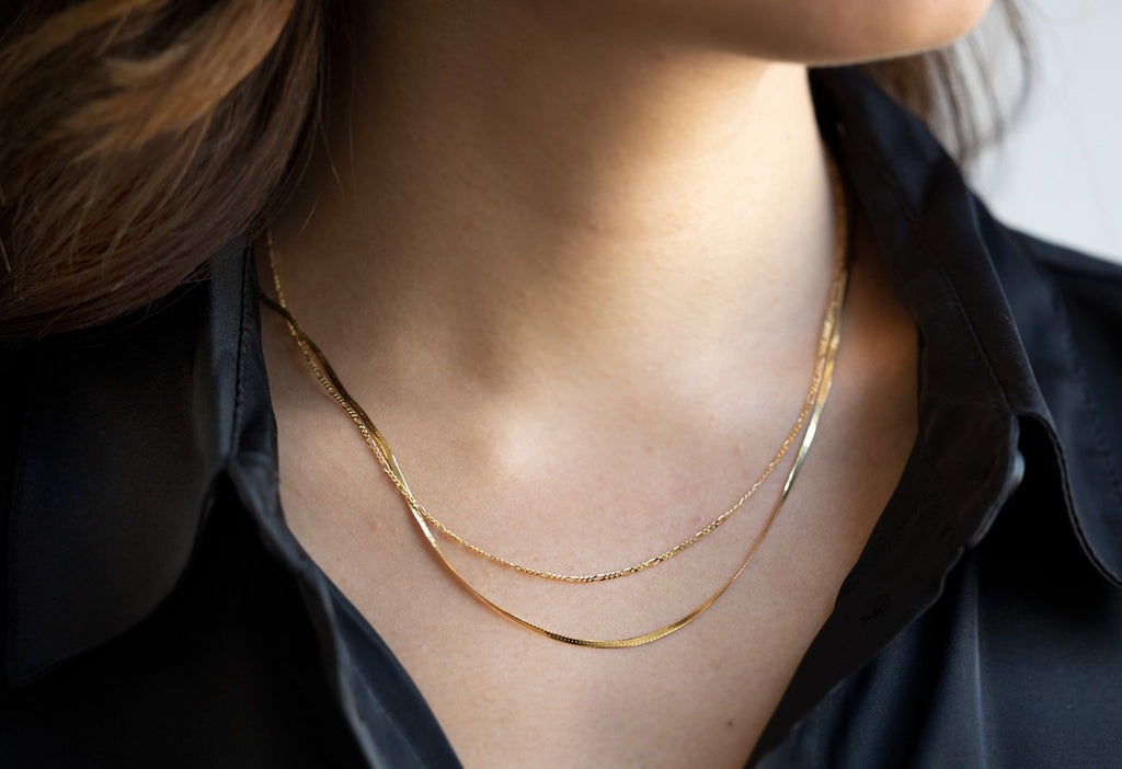 Herringbone Chain Necklace Layered on Model