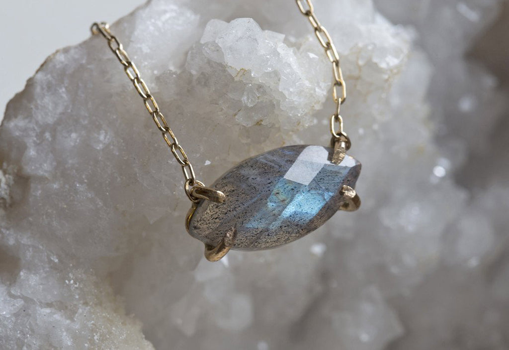 Labradorite Marquise Necklace on White Crystal