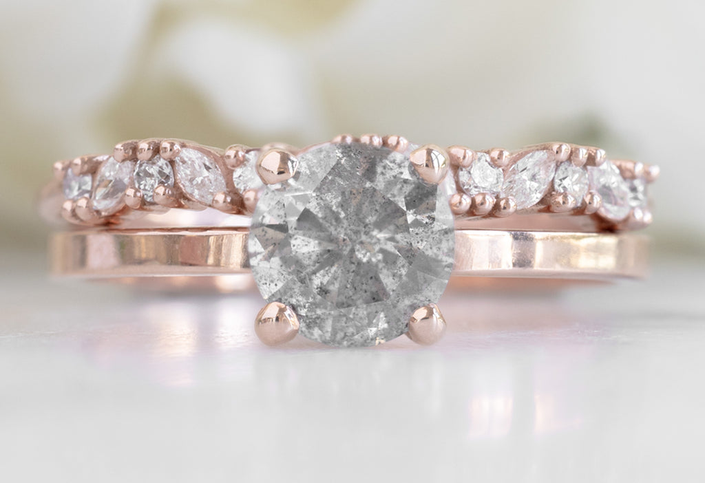 Marquise Confetti Stacking Band with Salt and Pepper Diamond Engagement Ring
