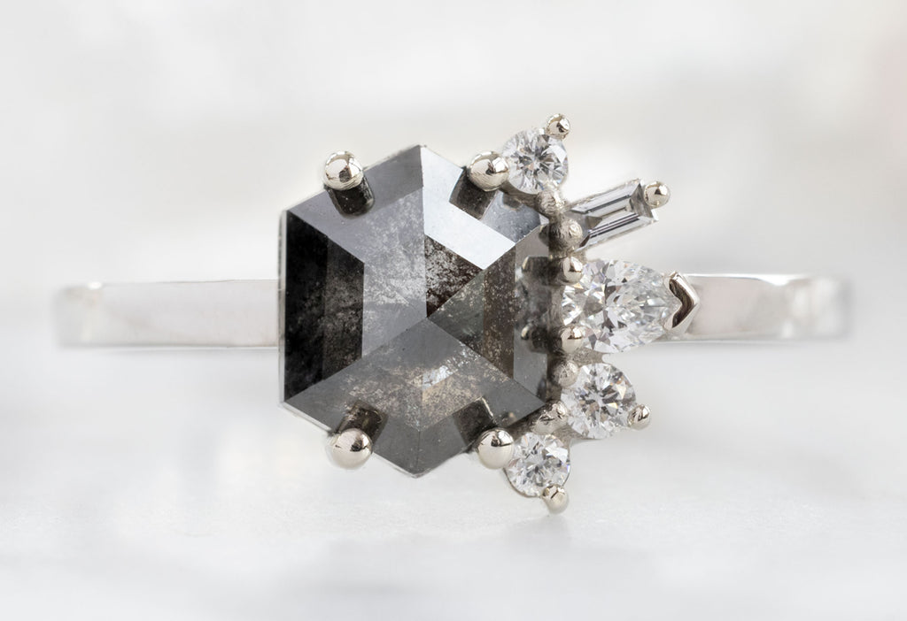 One-of-a-Kind Black Hexagon Diamond Cluster Ring