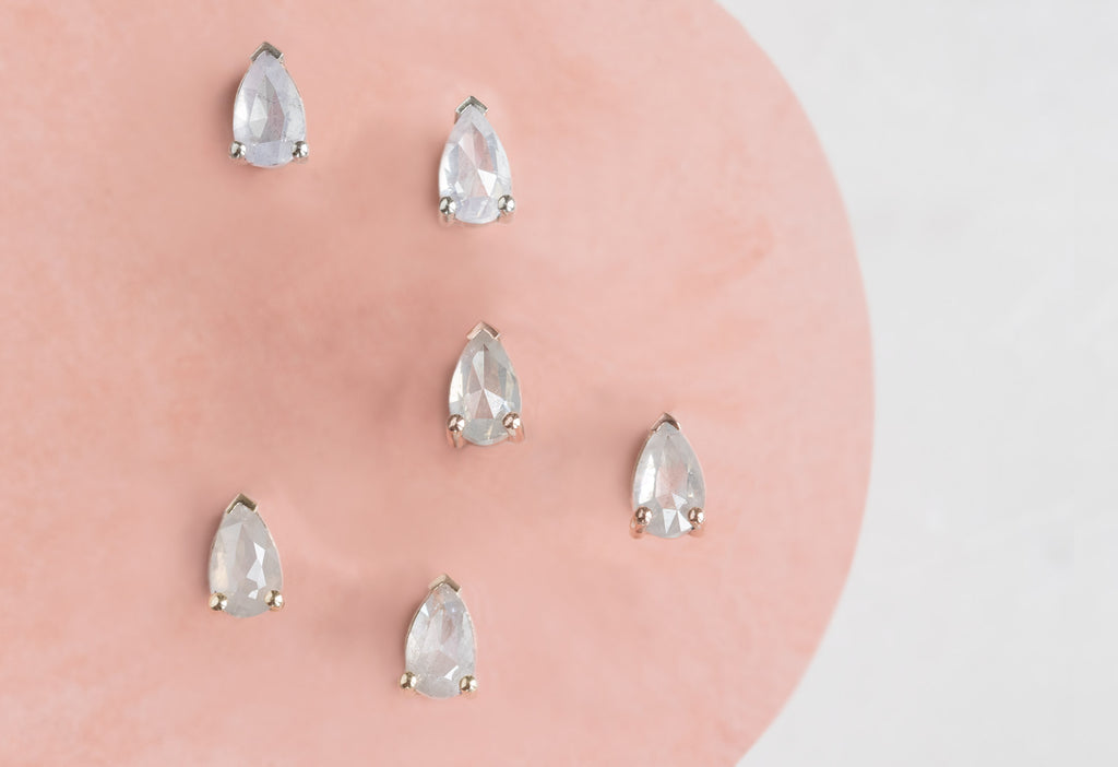 Rose-Cut Opalescent Diamond Stud Earrings on Pink Tile