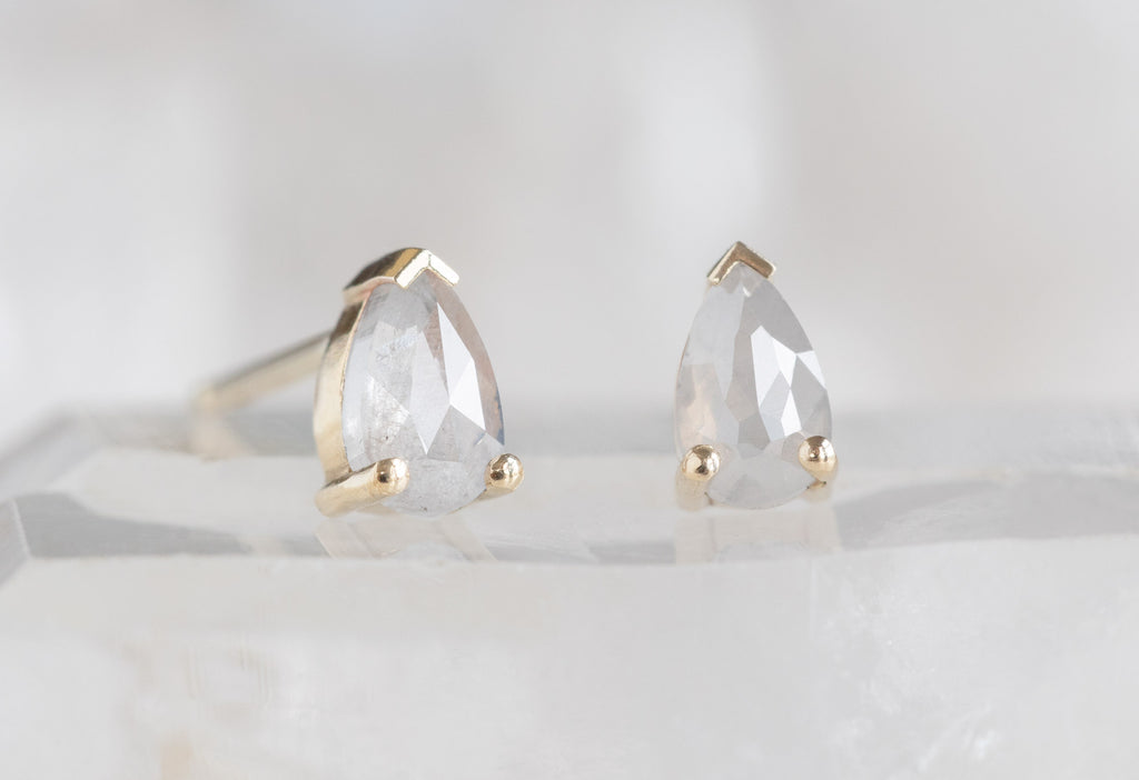Rose-Cut Opalescent Diamond Stud Earrings on Clear Crystal