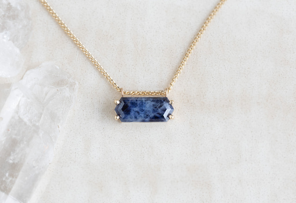 Raw Montana Sapphire Hexagon Necklace in Yellow Gold