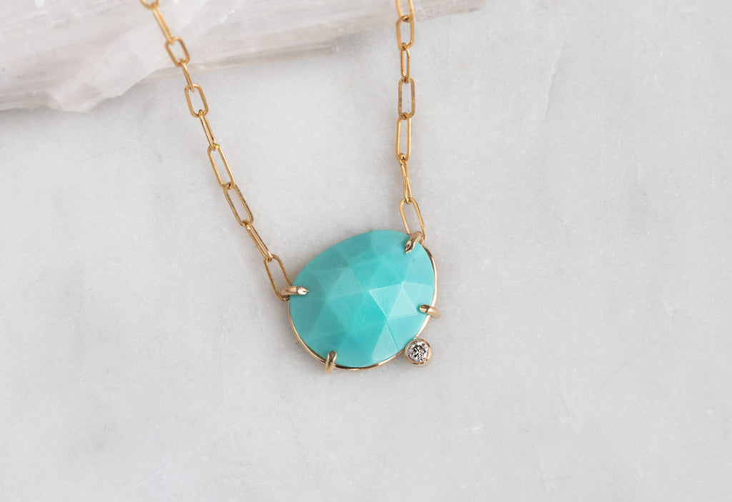 Rose Cut Turquoise Diamond Pendant Necklace