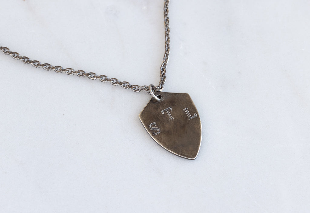 Shield Pendant Necklace Engraved