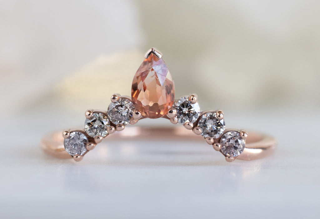 Sunstone + Pink Diamond Sunburst Stacking Ring