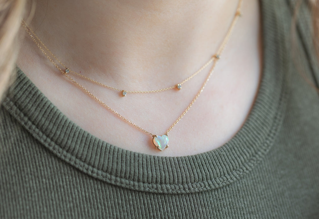 Sweetheart Opal Necklace Stacked on Model