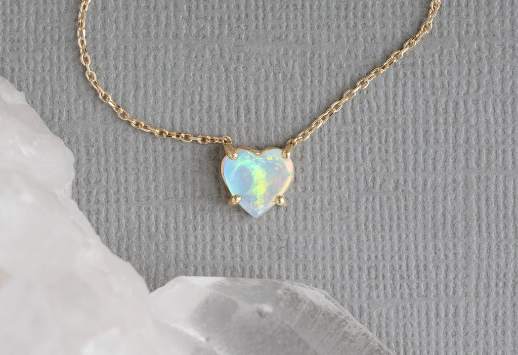 Sweetheart Opal Necklace on Grey Textured Paper