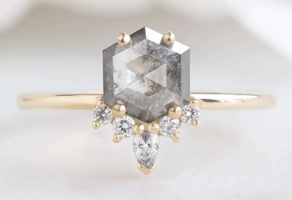 The Aster Ring with a Salt and Pepper Hexagon Diamond