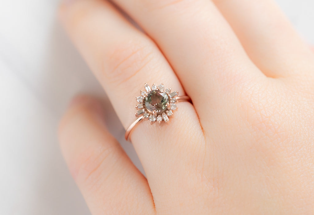 The Compass Ring with a Round Bicolor Tourmaline on Model