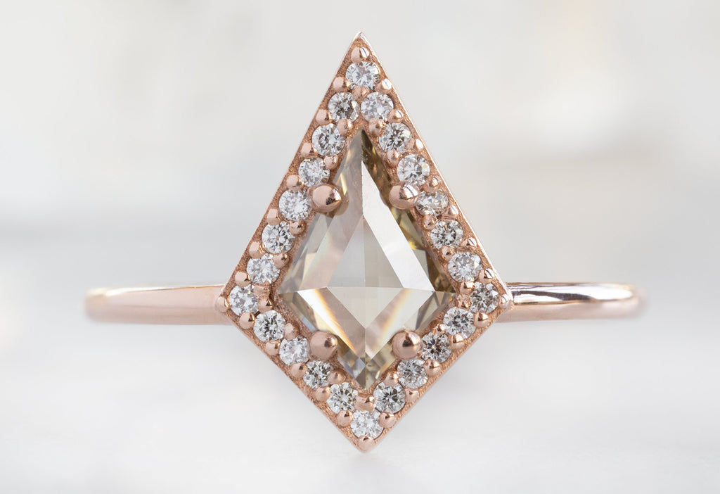 The Dahlia Ring with a Kite-Shaped Champagne Diamond