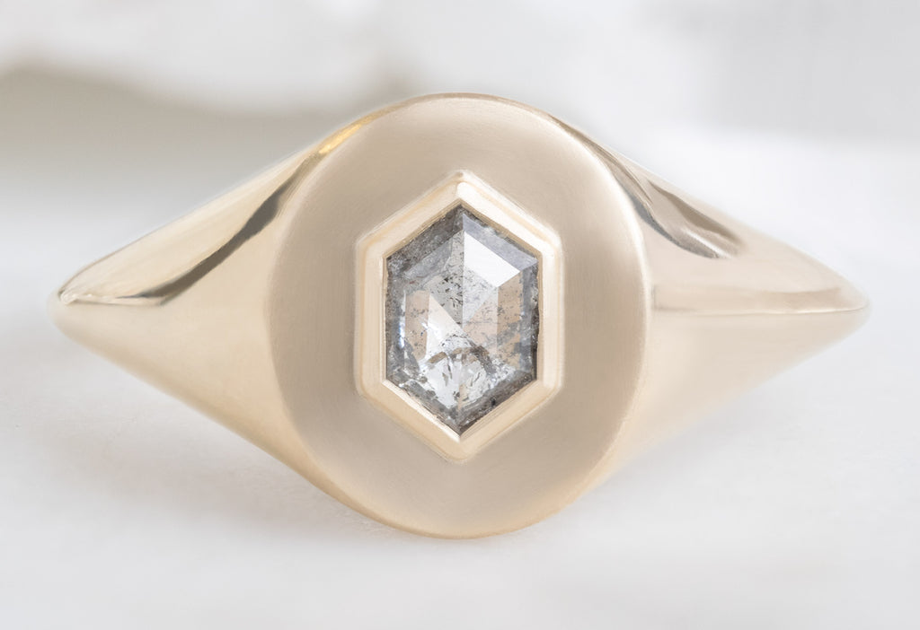 The Salt and Pepper Hexagon Diamond Signet Ring