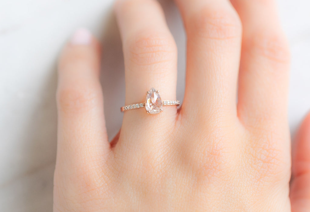 The Willow Ring with a Rose-Cut Pink Diamond on Model