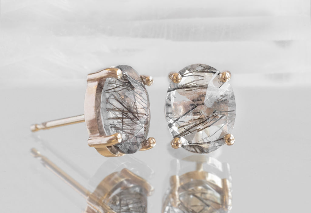 Tourmaline in Quartz Stud Earrings in Rose Gold