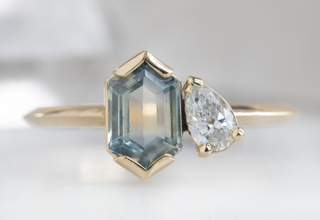 'You & Me' Ring with a Hexagon Montana Sapphire + Diamond
