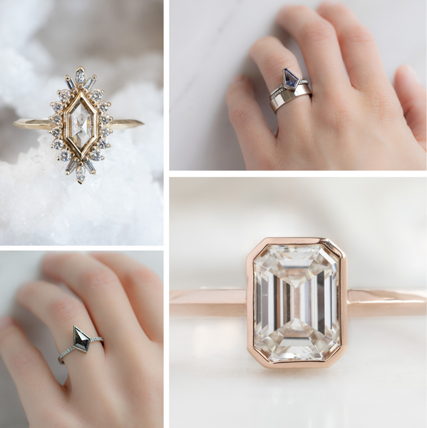 Bezel Set Diamond and Gemstone Engagement Ring Collage